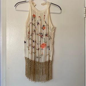 Anthropologie fringed embroidered top